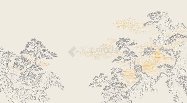 中式楼阁山水壁纸壁画 (24).jpg-图一