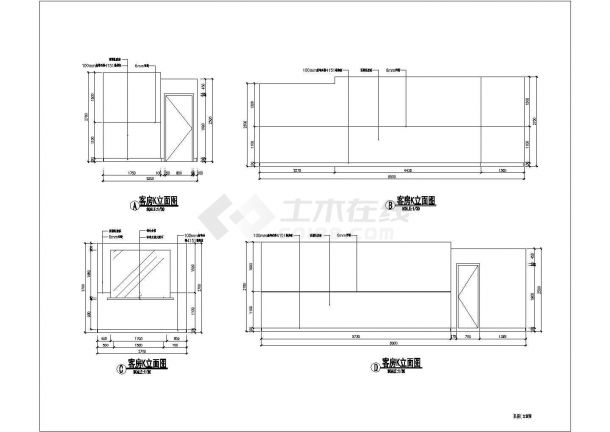 某宾馆装饰改造工程客房CAD大样节点设计立面图-图一