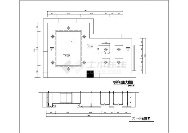 某宾馆装饰改造工程电梯间顶棚CAD详细节点大样图-图一