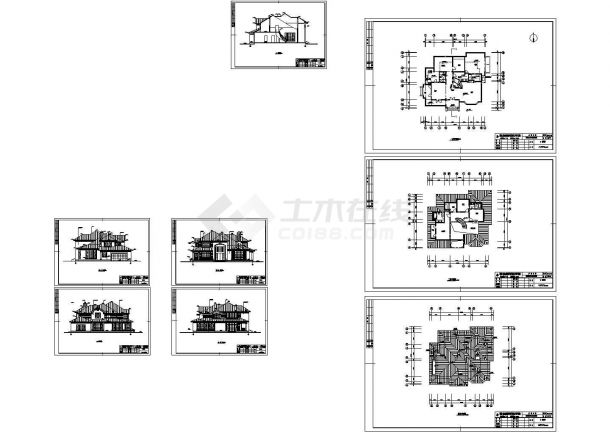 青浦信达小区二层别墅建筑设计cad图纸，共8张-图一