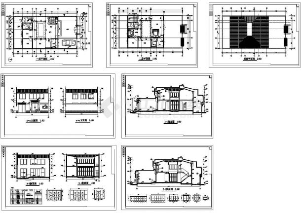 2层龙湖别院落3号院设计建筑施工cad图，共七张-图一