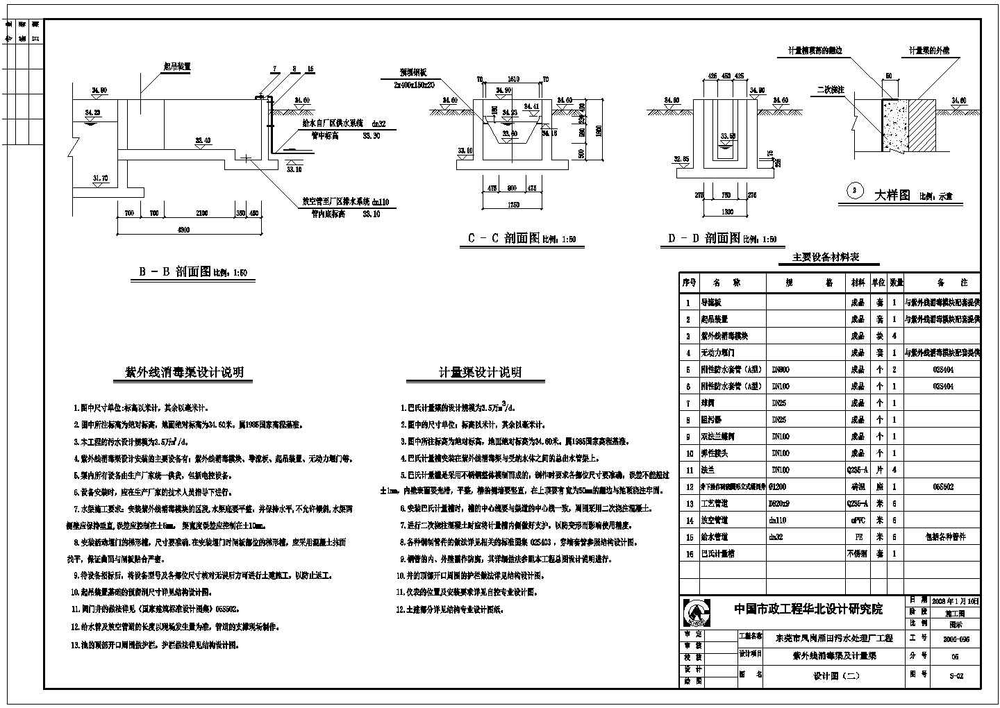 [东莞]某污水处理厂紫外线消毒渠及计量渠CAD设计图