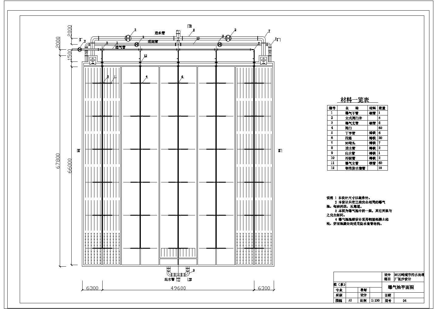 某30万吨某污水处理厂设计曝气池图CAD环保构造图