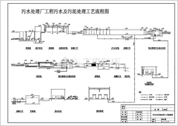 某污水处理厂工程污水及污泥处理设计cad工艺流程图（甲级院设计）-图一