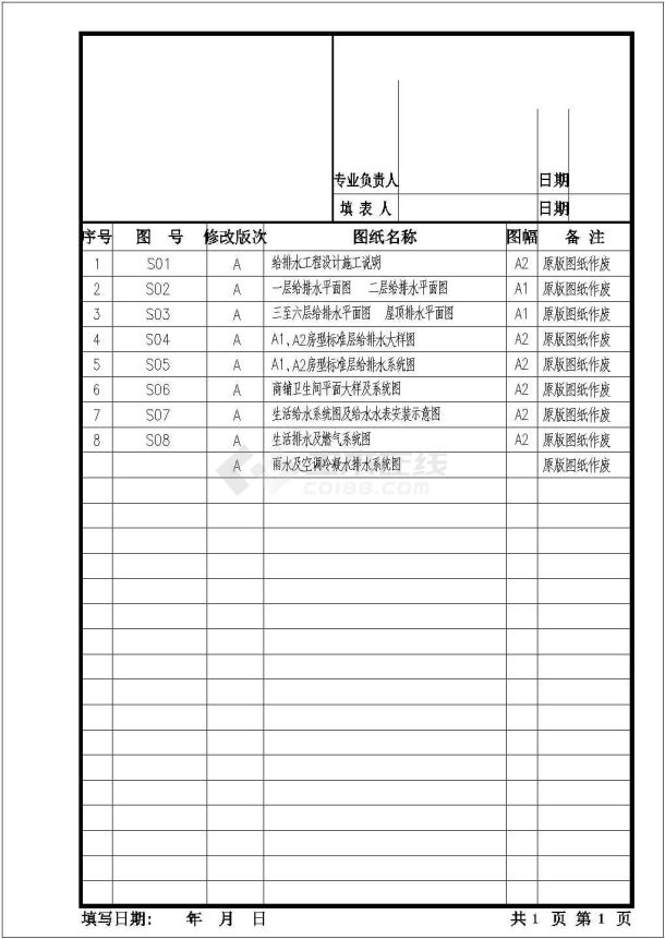 辽宁小区中高层住宅楼给排水施工图-图一