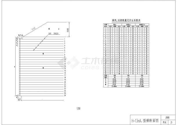 加筋挡土墙工程图集CAD版 21H=13米A1型断面图-图一