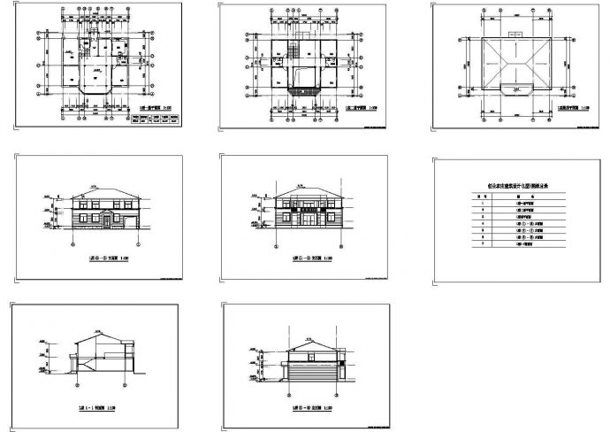 某L型二层现代风格别墅建筑施工CAD图纸（8张图纸）_图1
