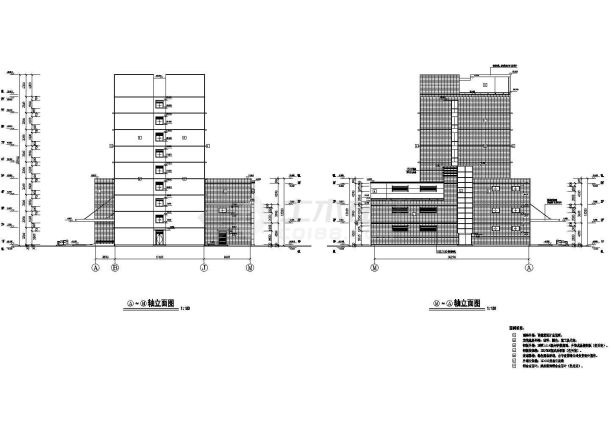 某九层假日酒店全套CAD设计完整施工立面图-图二