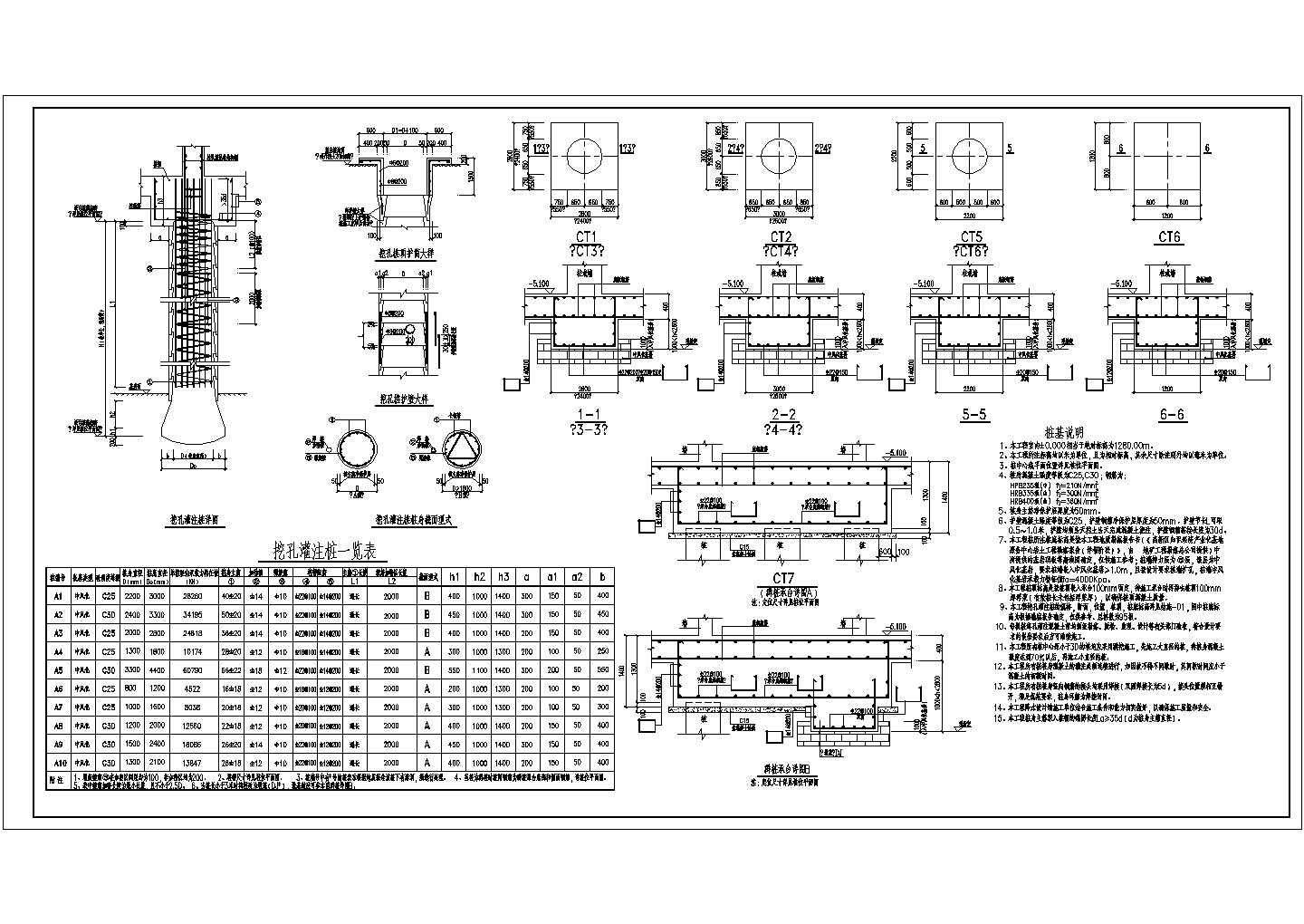 人工挖孔桩基础桩身及配筋设计图