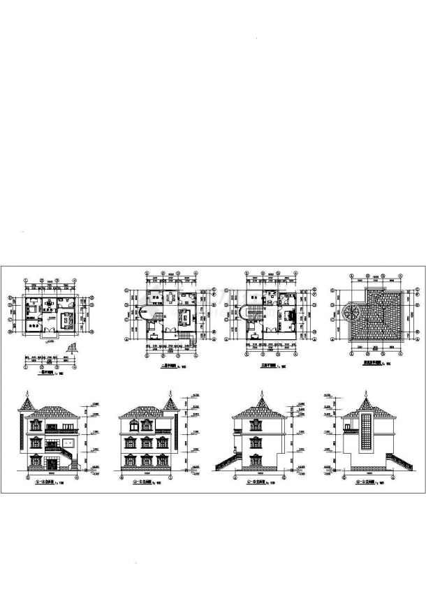 周庄某农村三层别墅建筑设计cad图纸，共8张-图一