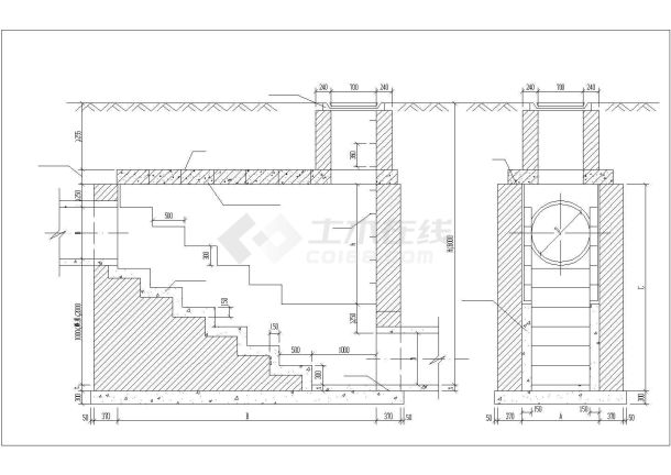 长沙市某公园内部梯级式跌水井施工设计CAD图纸-图一