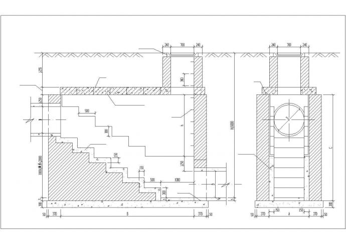 长沙市某公园内部梯级式跌水井施工设计CAD图纸_图1