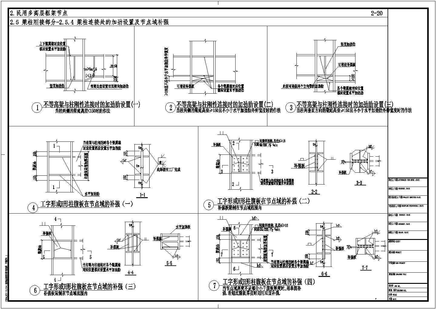 某民用钢框架梁柱连接处的加劲设置及节点域补强节点构造CAD详图