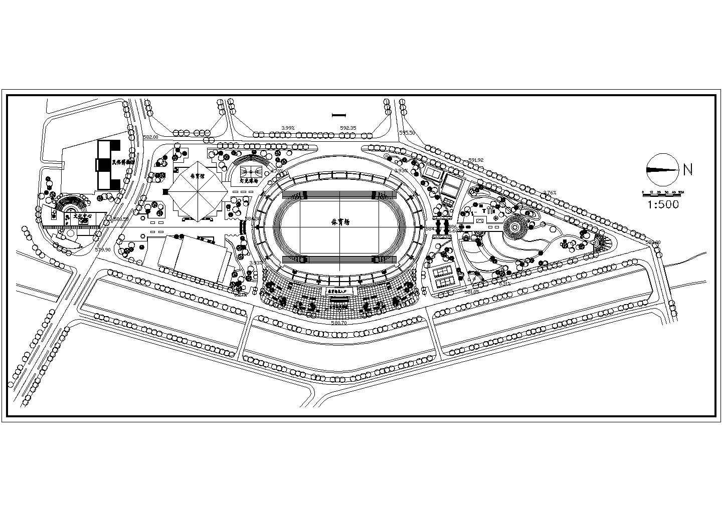 某体育场规划图CAD大样完整构造图纸