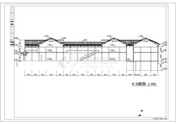 某长87.33米 宽44.84米 地下半地上3层中式现代风格历史博物馆CAD建筑方案图A B C剖面半地下层平面-图二