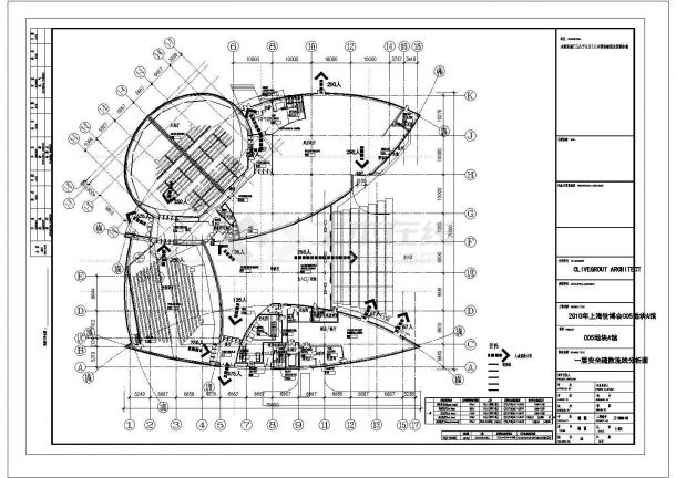某6141平米展览展馆建筑CAD初步设计方案图一层安全疏散流线分析图-图一