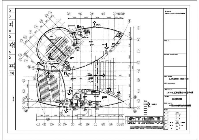 某6141平米展览展馆建筑CAD初步设计方案图一层安全疏散流线分析图_图1