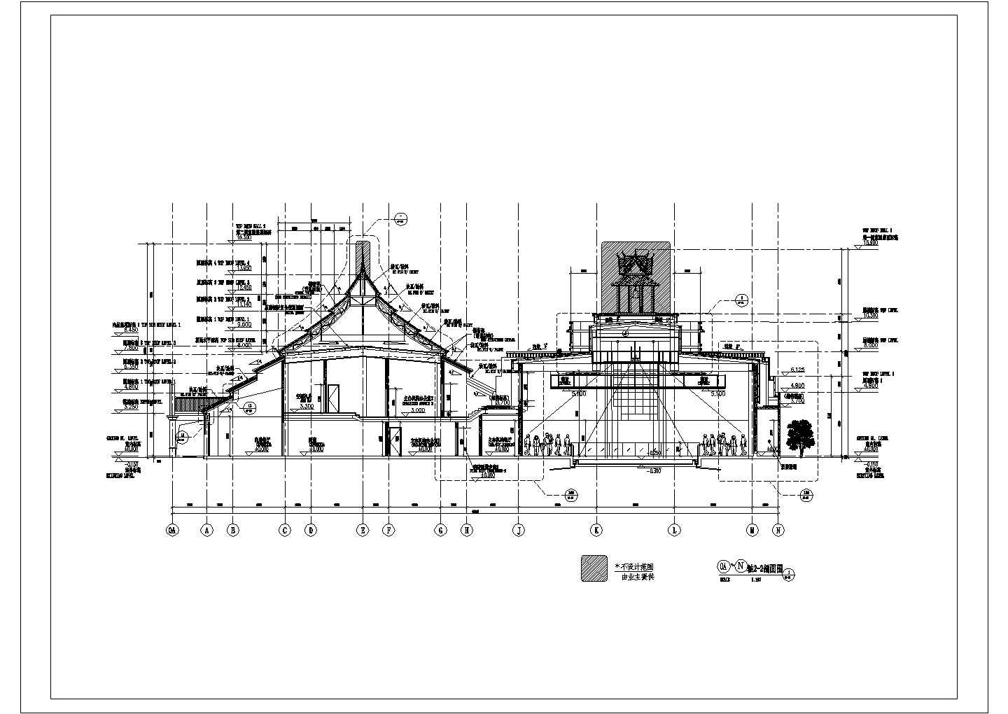 某展览展馆建筑方案CAD完整详细设计图剖面图