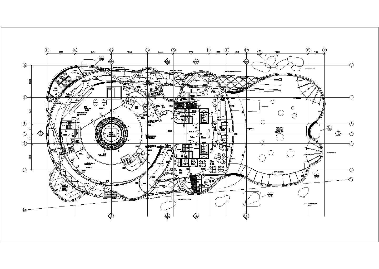 某展览建筑CAD完整展馆工程项目方案设计二层平面图