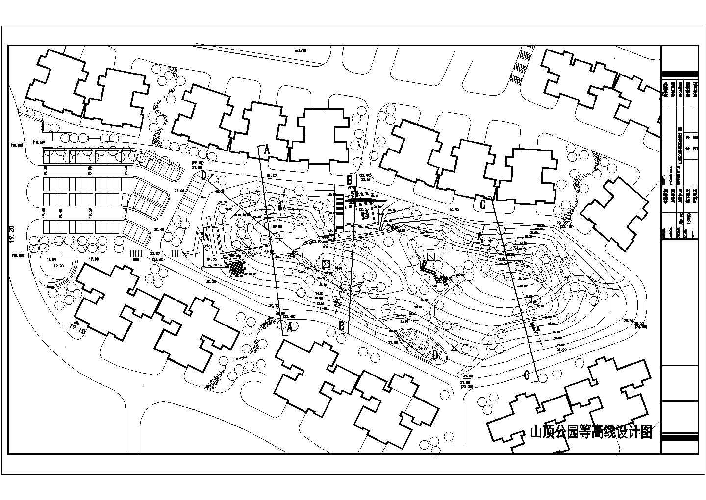 某东莞山顶公园CAD详细设计施工山顶公园等高线图