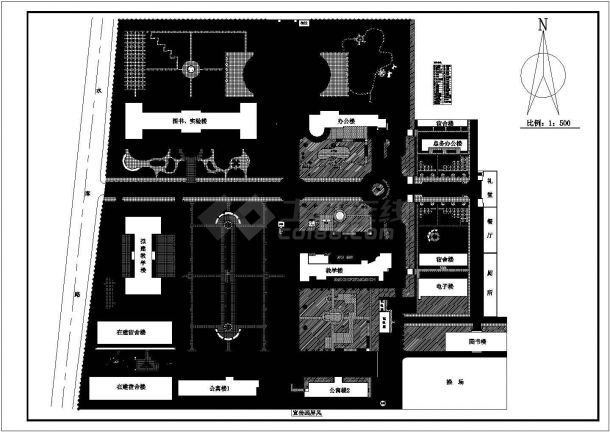 某大学校园规划CAD构造完整平面图-图一