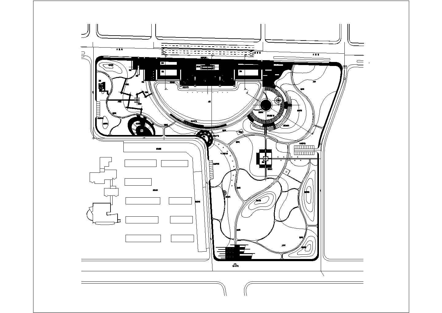 某市南片新区公园行政中心广场新区公园规划底图CAD设计图纸