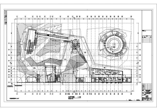 某长103.453米 宽53.726米 4层4805平米展览展馆CAD建筑方案设计图三层平面图-图一