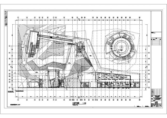 某长103.453米 宽53.726米 4层4805平米展览展馆CAD建筑方案设计图三层平面图_图1