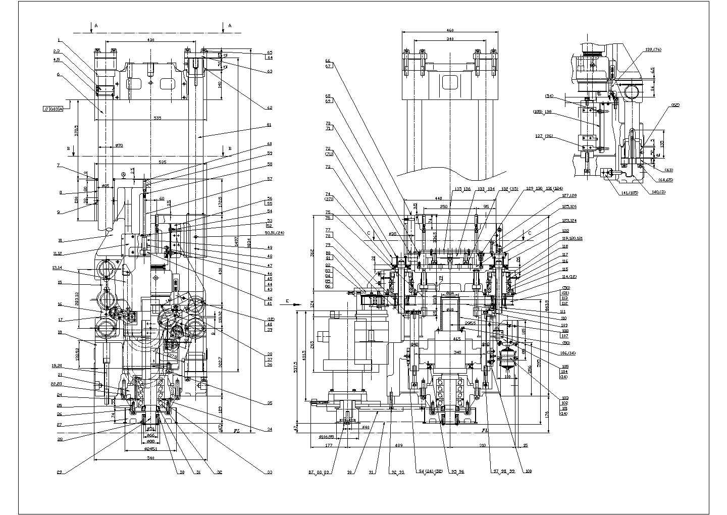 某压力机CAD节点详细完整图