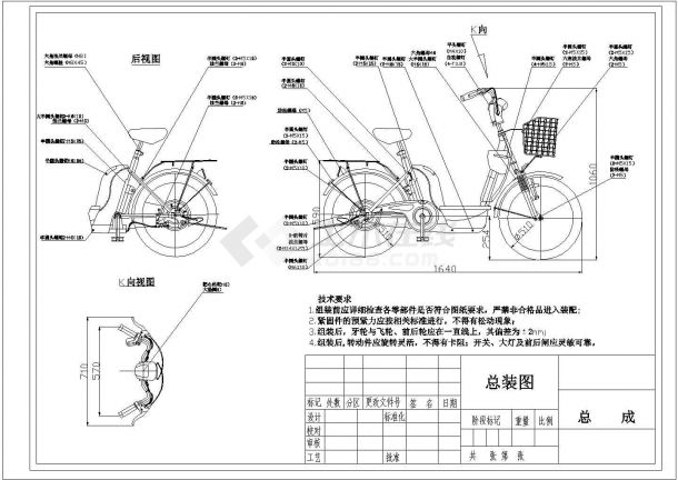 某自行车图纸整车CAD节点完整平立面设计图-图二