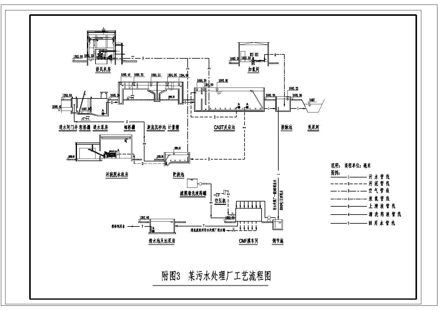 甘肃某1万吨污水处理厂工艺流程图CAD环保设计图纸
