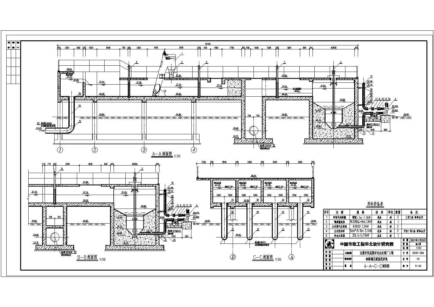[东莞]某污水处理厂细格栅沉沙池CAD给排水设计图