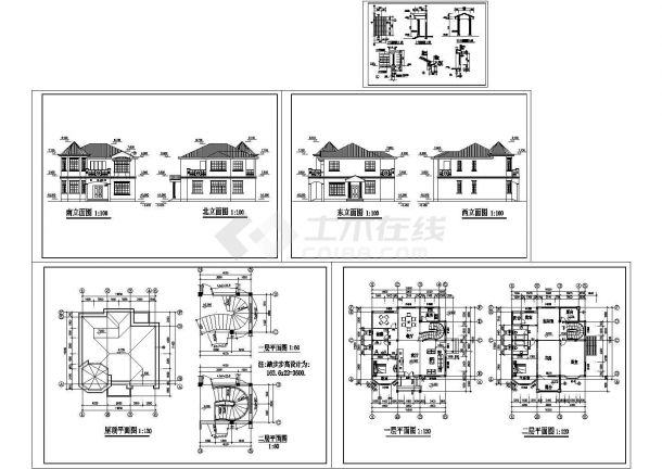 两层11.60&11.40米别墅施工CAD图，包含效果图、屋顶平面图-图一
