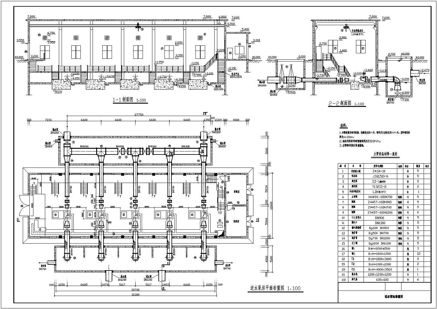 [广东]20万吨给水厂工艺设计全套二级泵站CAD给排水构造图