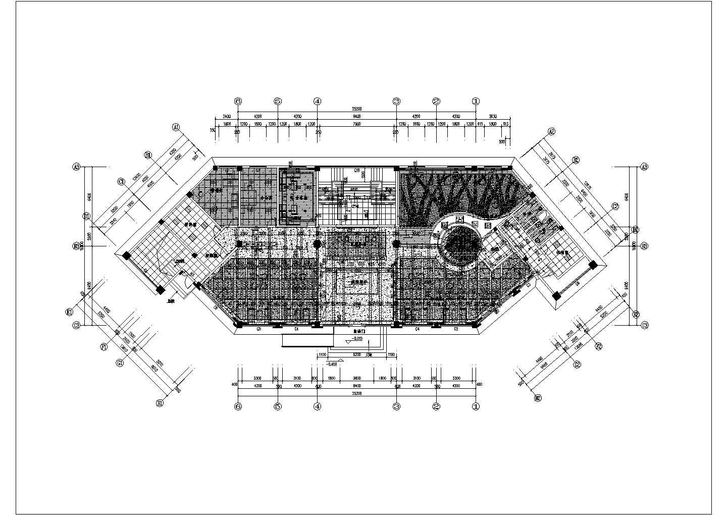 某香悦四季城售楼部施工图一层平面图CAD设计完整图纸