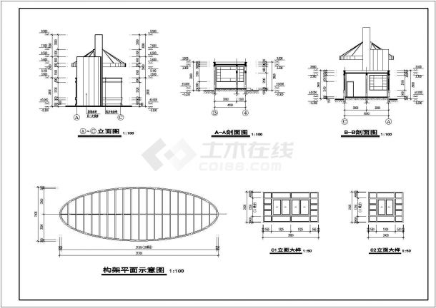 某贵族学校大门建筑设计CAD图-图二