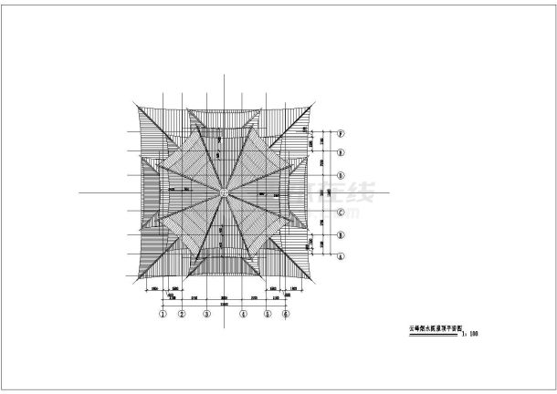 仿古云峰烟水阁建筑设计CAD图-图二