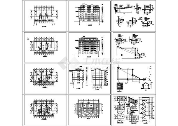 某六层框架结构住宅楼建筑施工cad图(带半地下室平面图，共十二张）-图一