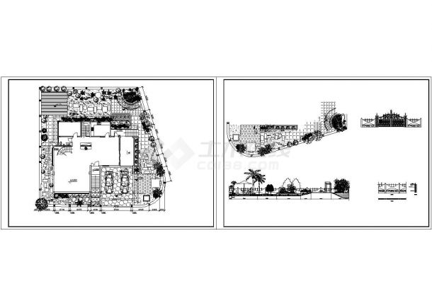 别墅区户型庭院景观设计建筑施工cad图，共二张-图一
