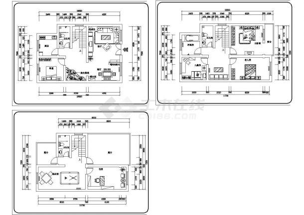 210平方米三层别墅设计建筑施工cad图纸，共三张-图一