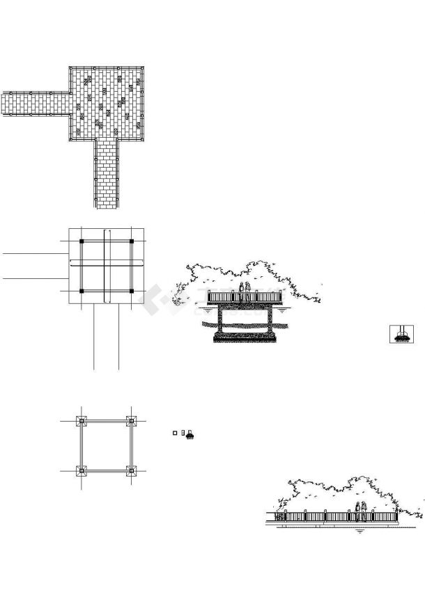 园林景观桥湖心平台设计建筑施工cad图，共二张-图一