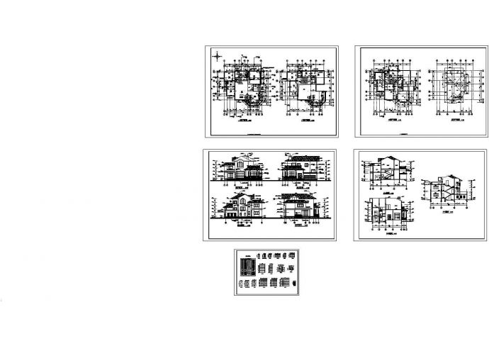 合肥某区三层田园型别墅建筑设计cad图纸，共5张_图1