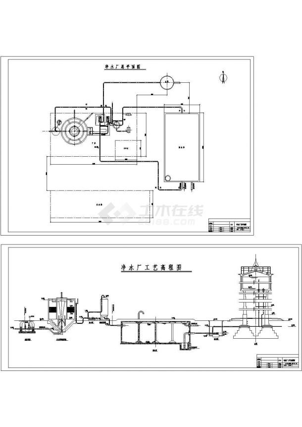 某地净水厂工艺平面及高程CAD-图二