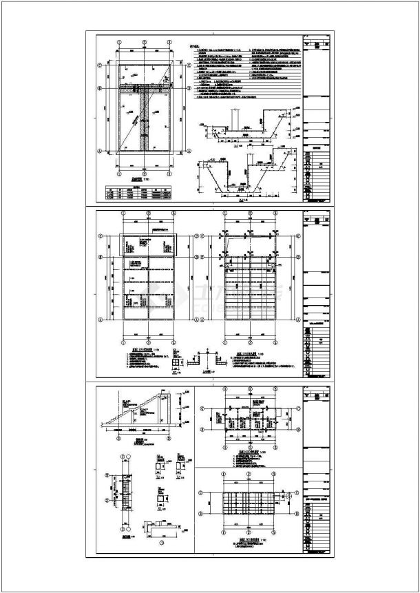 某半地上消防水池及泵房设计cad结构施工图纸（水池容量约650立方）（含设计说明，含建筑设计）-图二