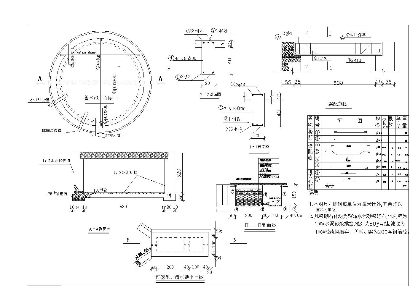 某市过滤池清水池设计图CAD规划详图