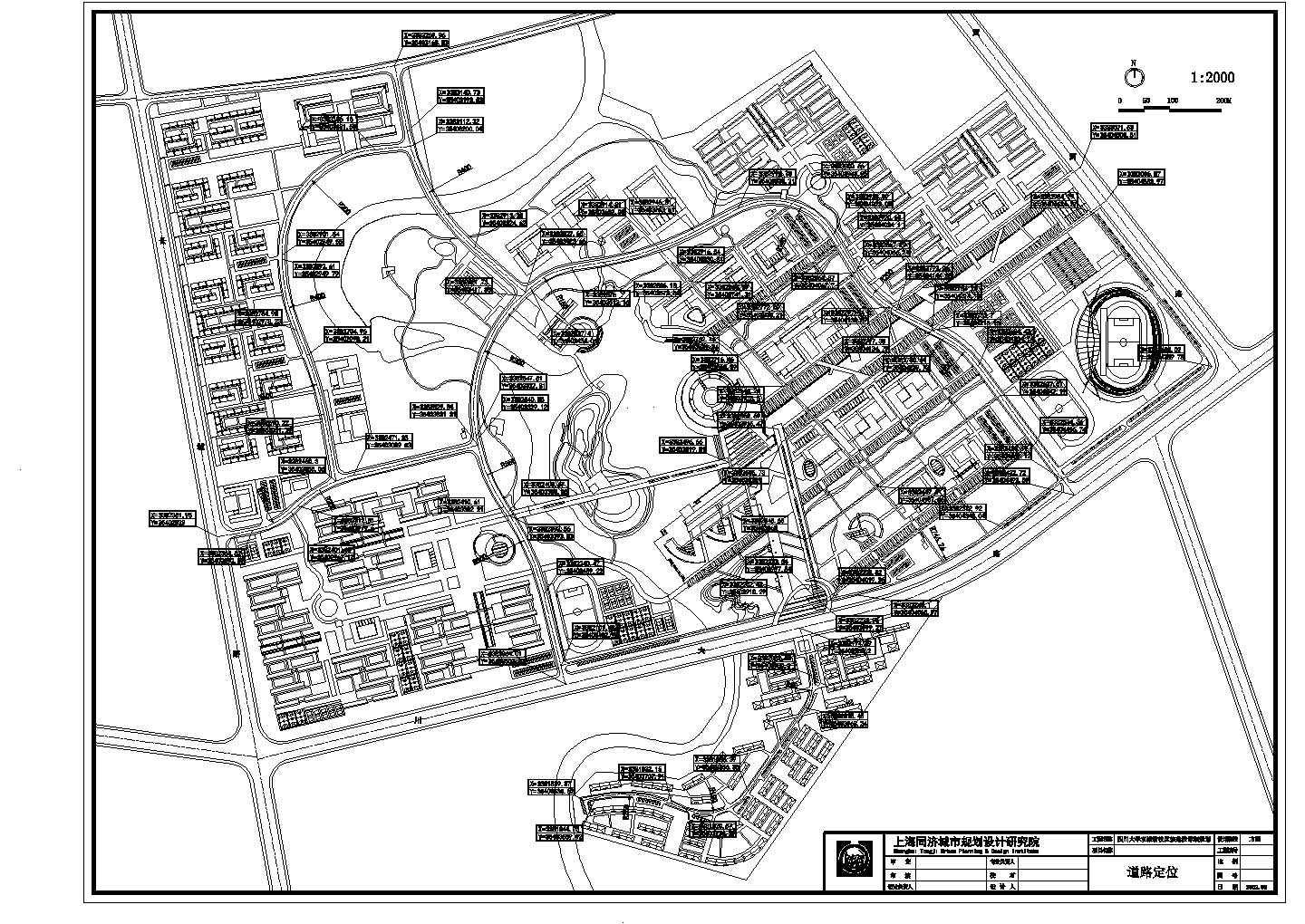 某大学规划方案道路定位CAD平面设计图纸