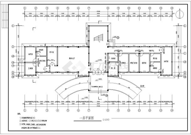某三层医院门诊楼建筑施工CAD图-图二