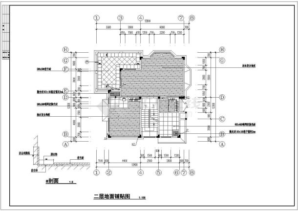 某三房两厅户型高档别墅室内装修设计cad全套施工图-图二