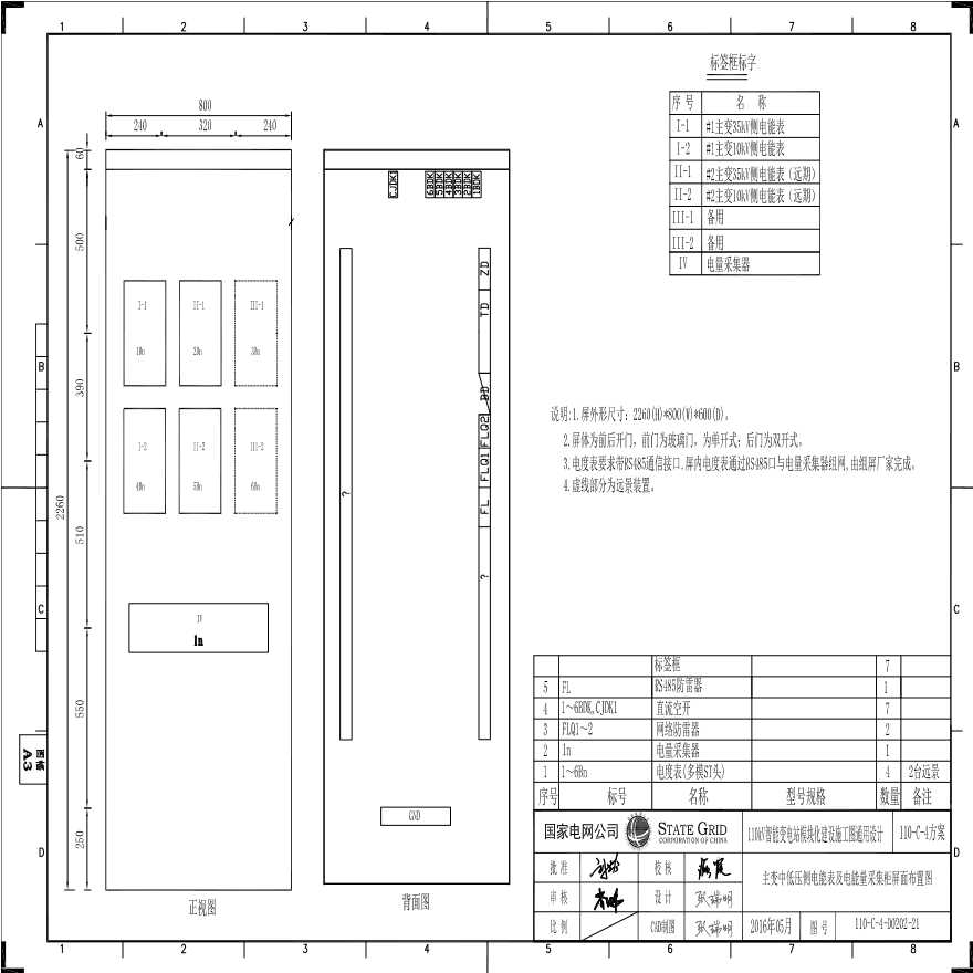 110-C-4-D0202-21 主变压器中低压侧电能表及电能量采集柜屏面布置图.pdf-图一