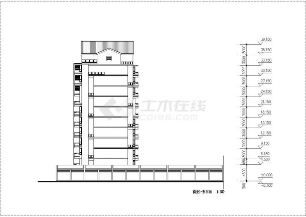 某高档住宅小区内小高层框剪结构商业楼设计cad全套建筑方案图-图二
